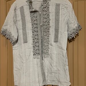 Just USA White and Gray Blouse